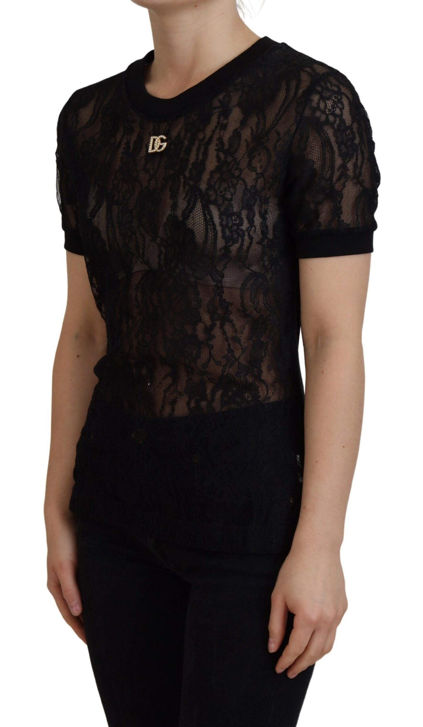 Dolce & Gabbana Elegant Black Lace Silk-Blend Top