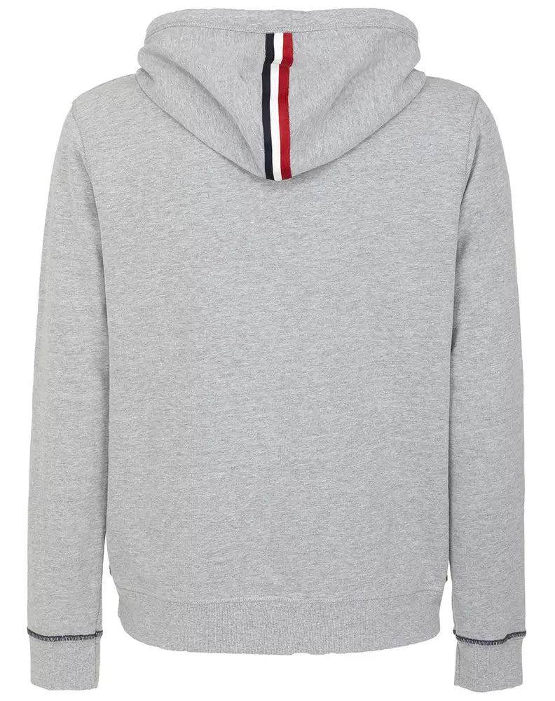 Fred Mello Chic Melange Grey Cotton Hoodie with Chest Embroidery