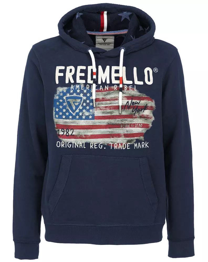 Fred Mello Chic Dark Blue Cotton Hooded Sweatshirt