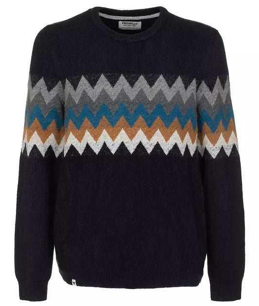 Fred Mello Multicolor Zig-Zag Crew Neck Sweater