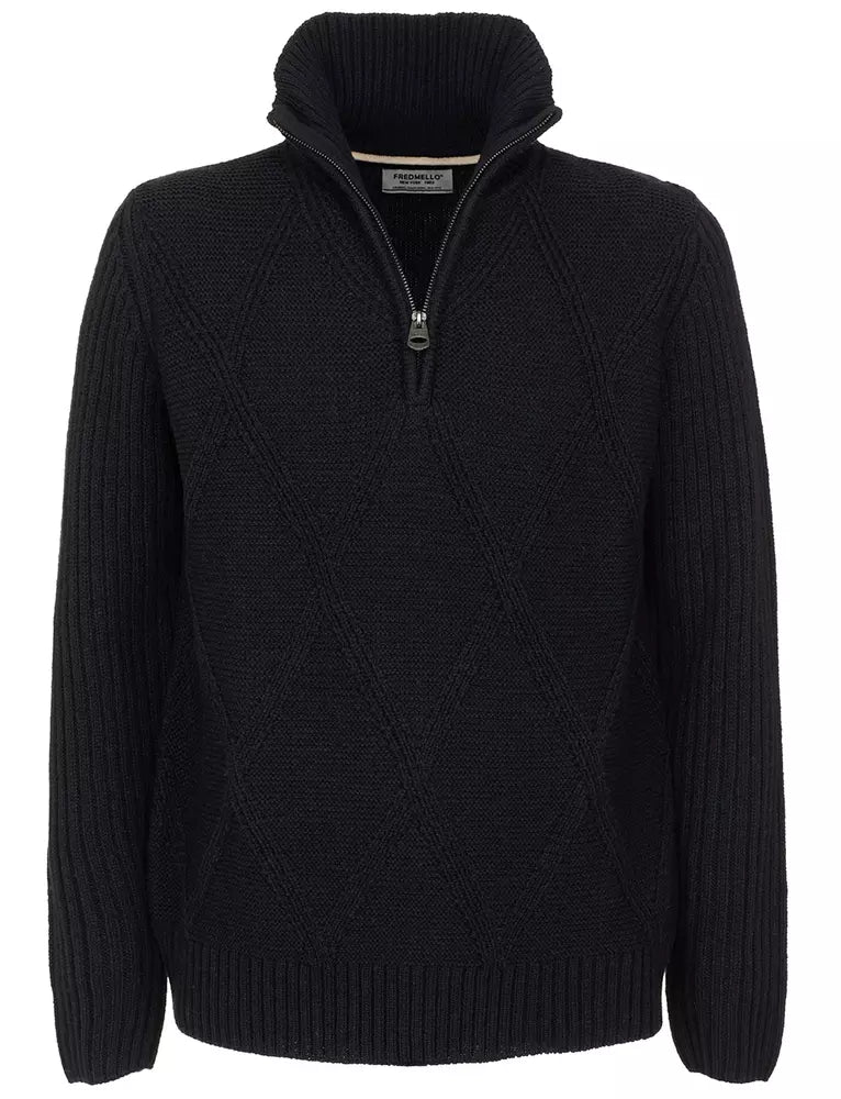 Fred Mello Chic Diamond Embroidered Zip Sweater