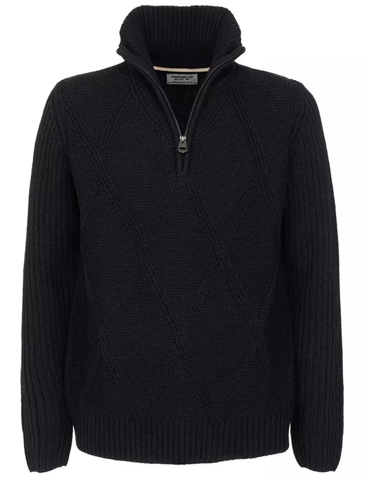 Fred Mello Chic Diamond Embroidered Zip Sweater