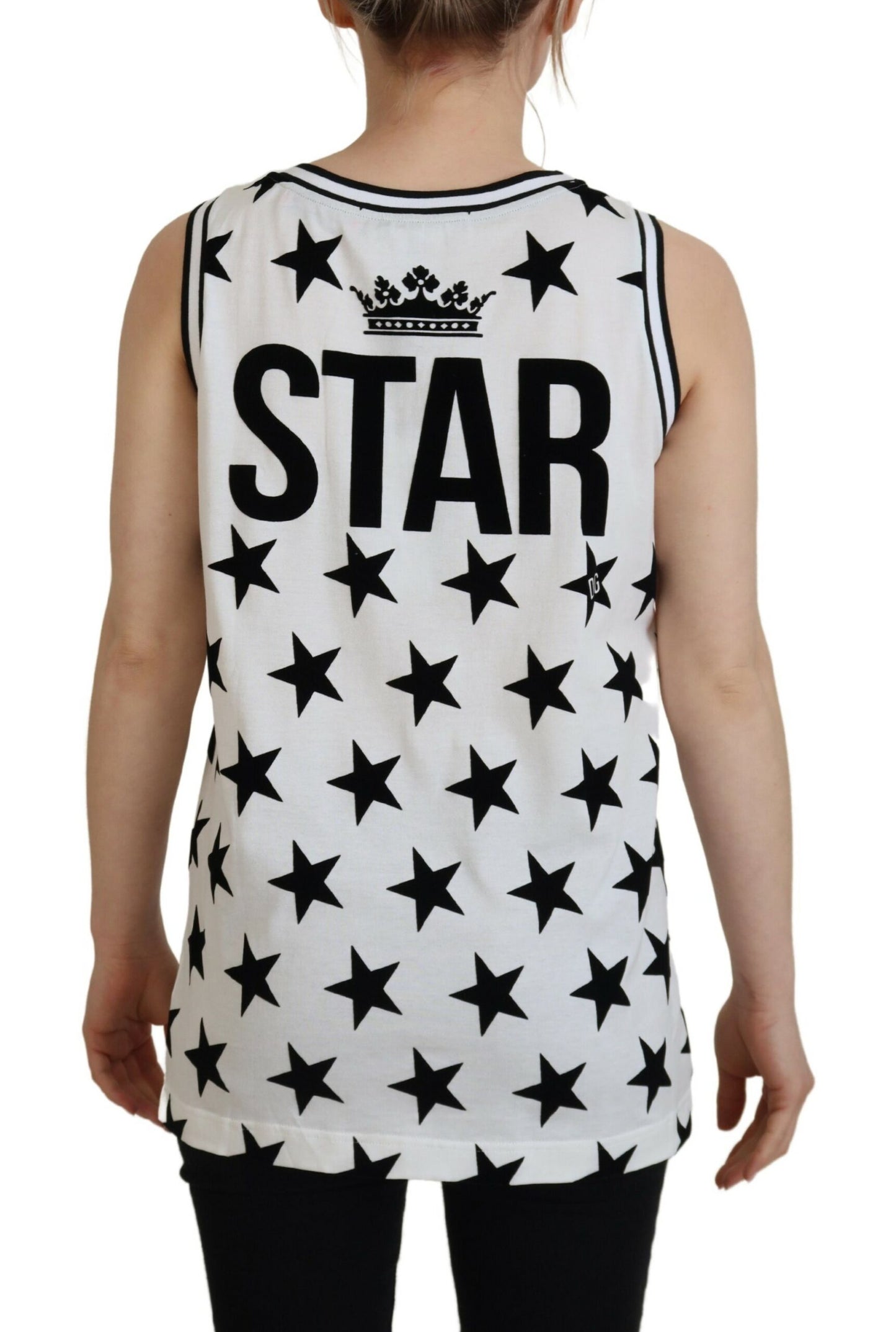 Dolce & Gabbana Elegant White Cotton Crown Star Tank Top