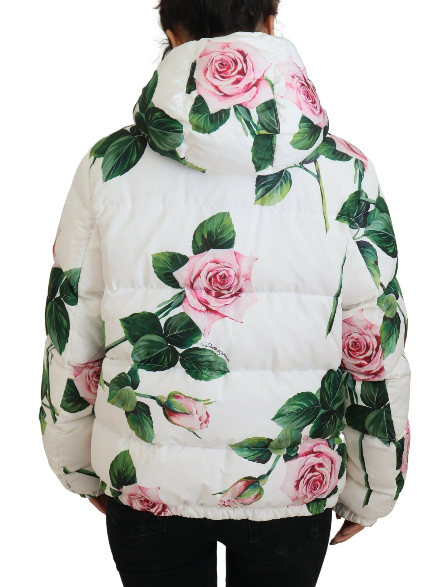 Dolce & Gabbana Elegant White Rose Print Zip Jacket