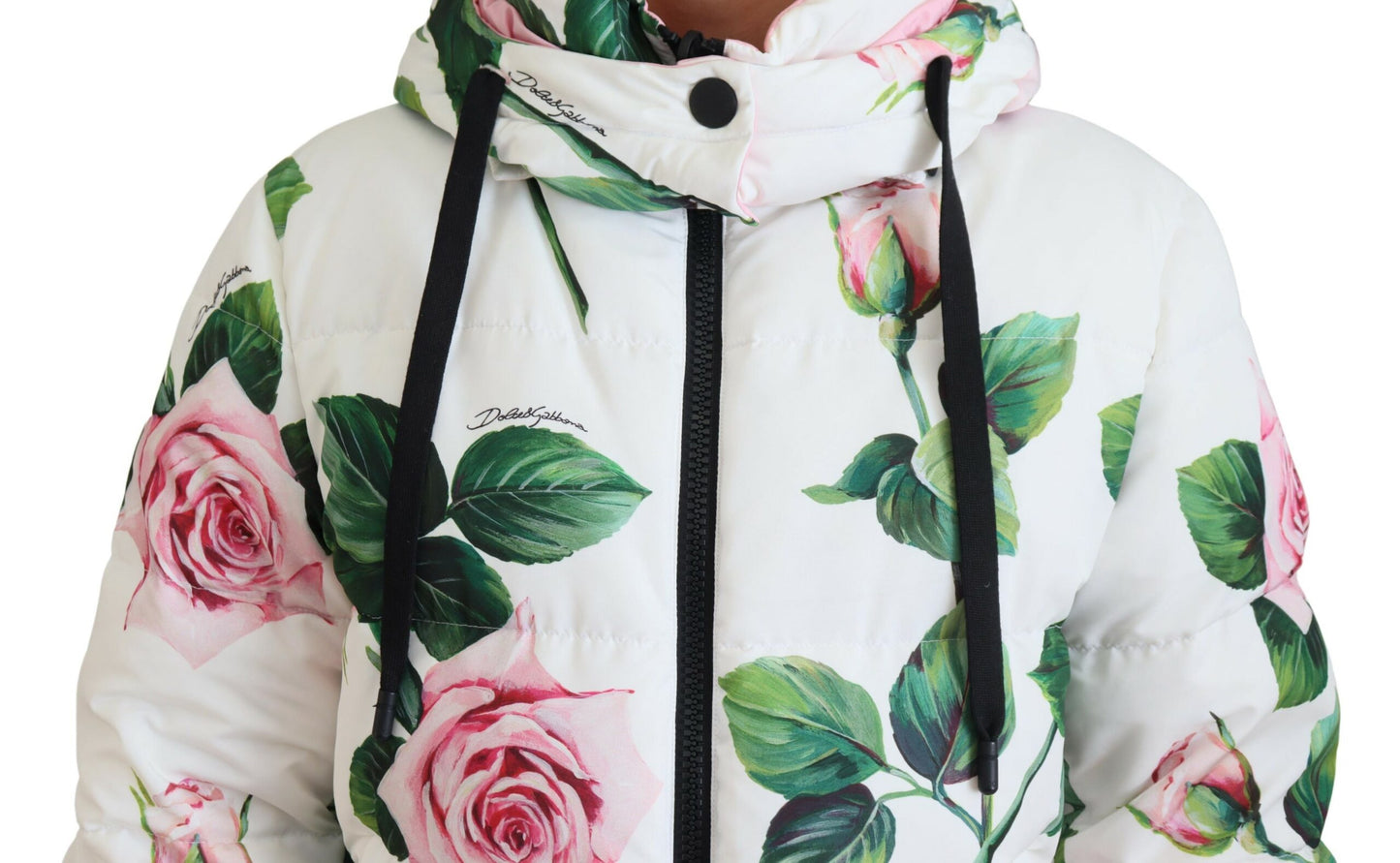 Dolce & Gabbana Elegant White Rose Print Zip Jacket