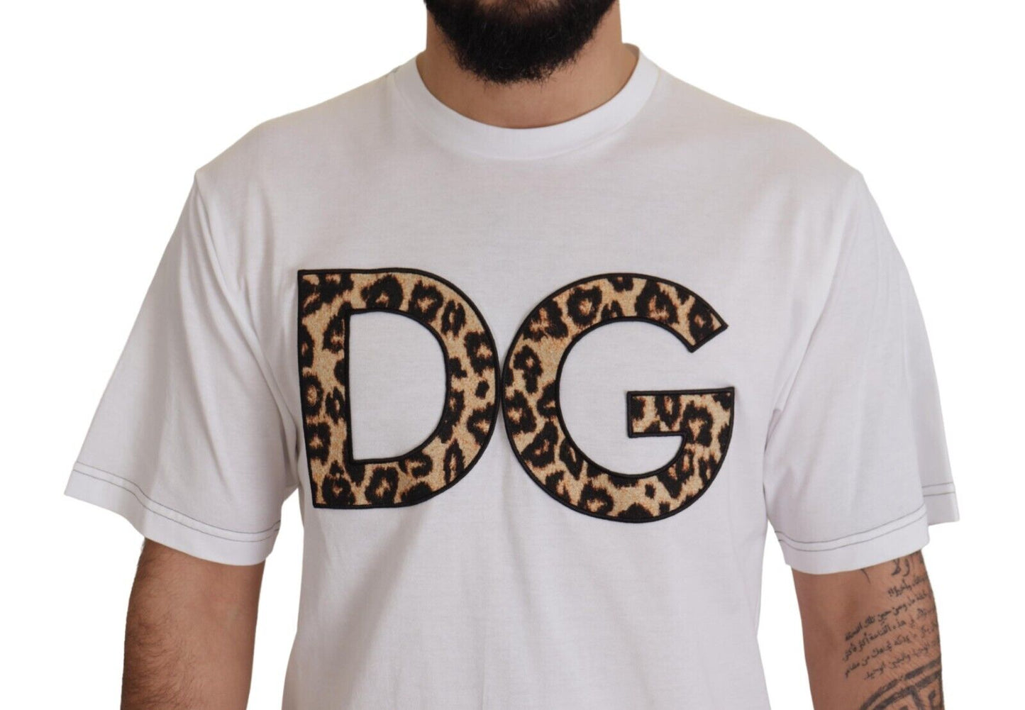 Dolce & Gabbana Elegant White Cotton Tee with Leopard Logo