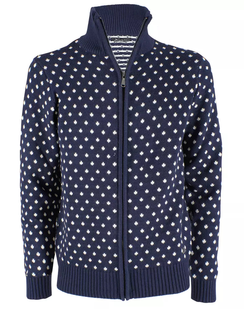 Yes Zee Chic High Collar Zip Sweater with Polka Dot Accent