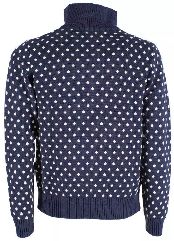 Yes Zee Chic High Collar Zip Sweater with Polka Dot Accent