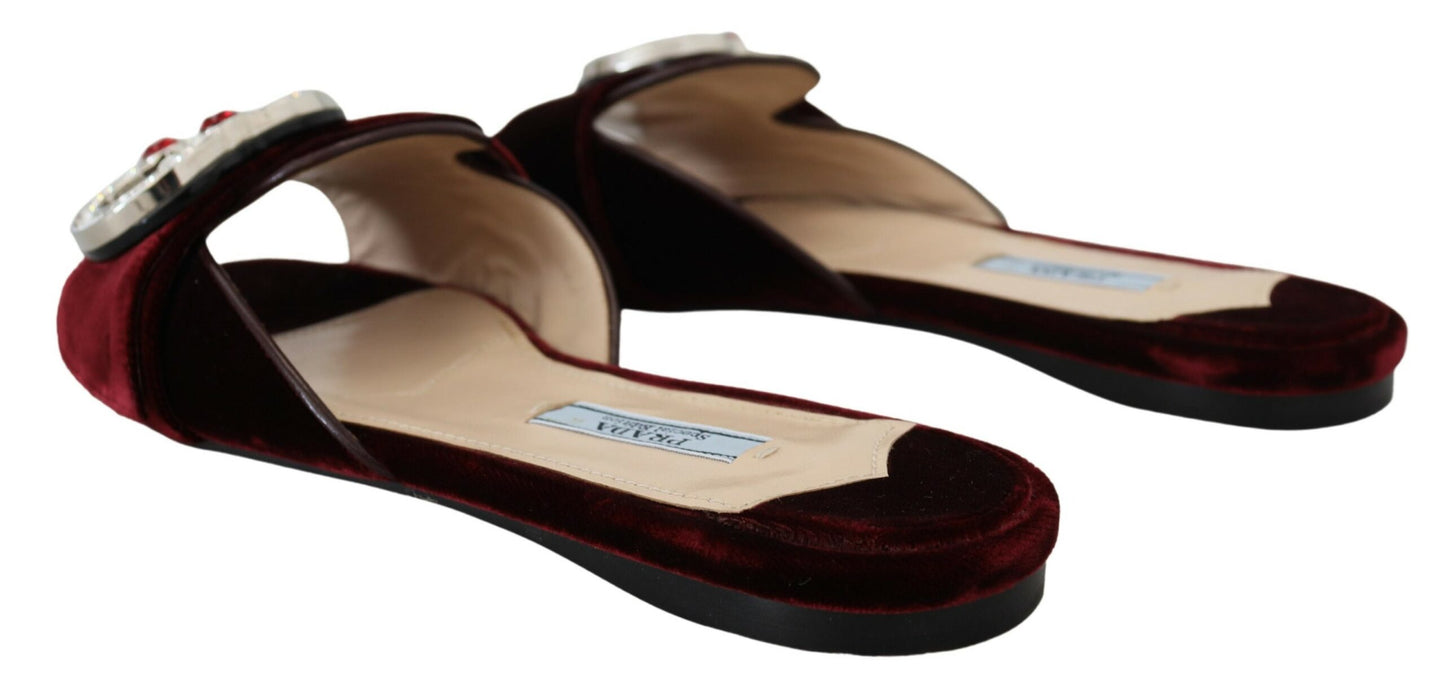 Prada Elegant Bordeaux Velvet Flats