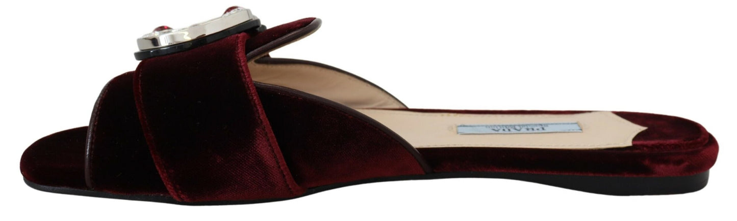 Prada Elegant Bordeaux Velvet Flats