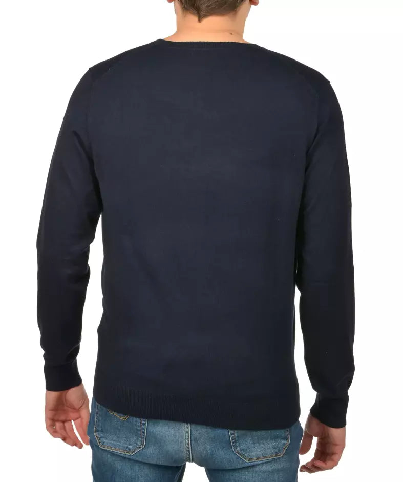 Yes Zee Navy Blue Viscose V-Neck Sweater – Timeless Elegance