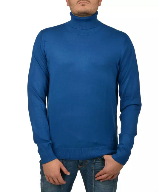 Yes Zee China Blue Viscose Turtleneck Sweater