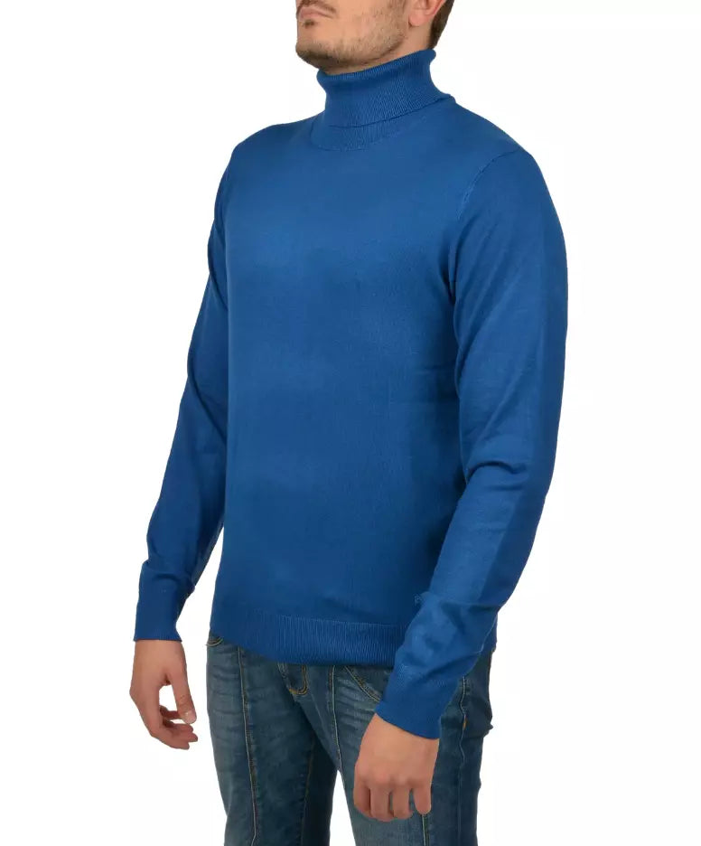 Yes Zee China Blue Viscose Turtleneck Sweater