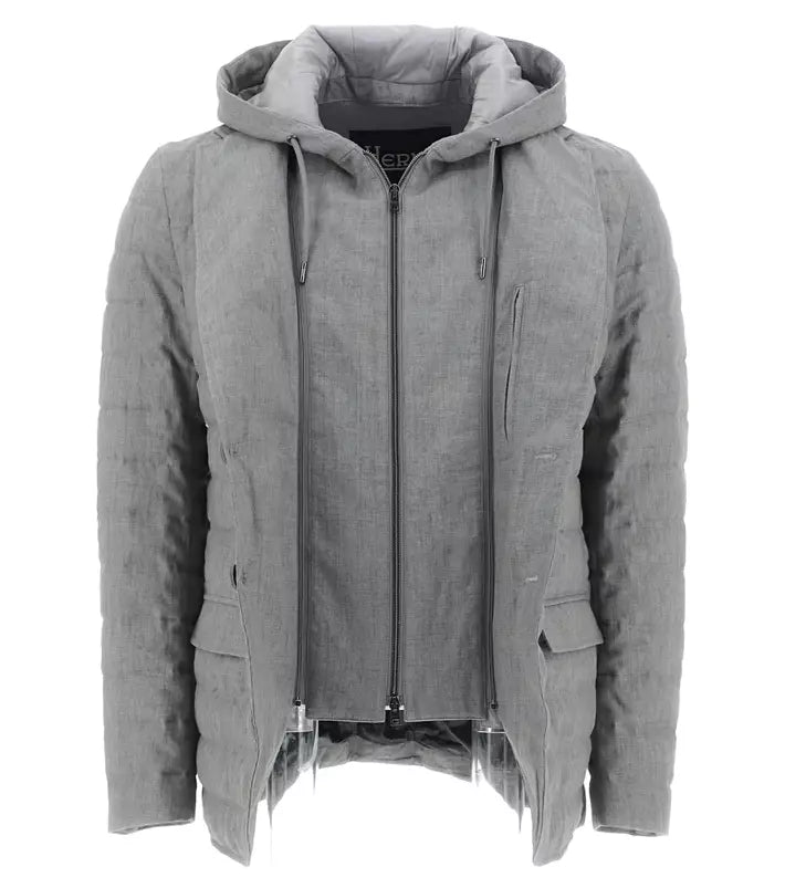 Herno Elegant Linen Bomber Jacket with Detachable Hood