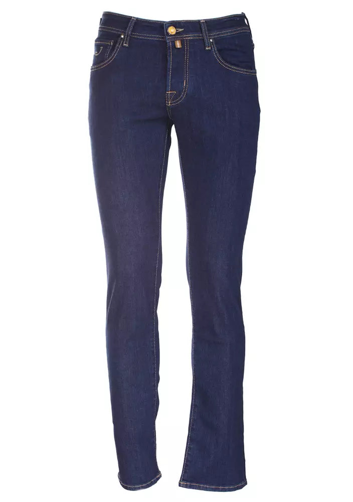 Jacob Cohen Elegant Blue Nick Jeans with Yellow Accents