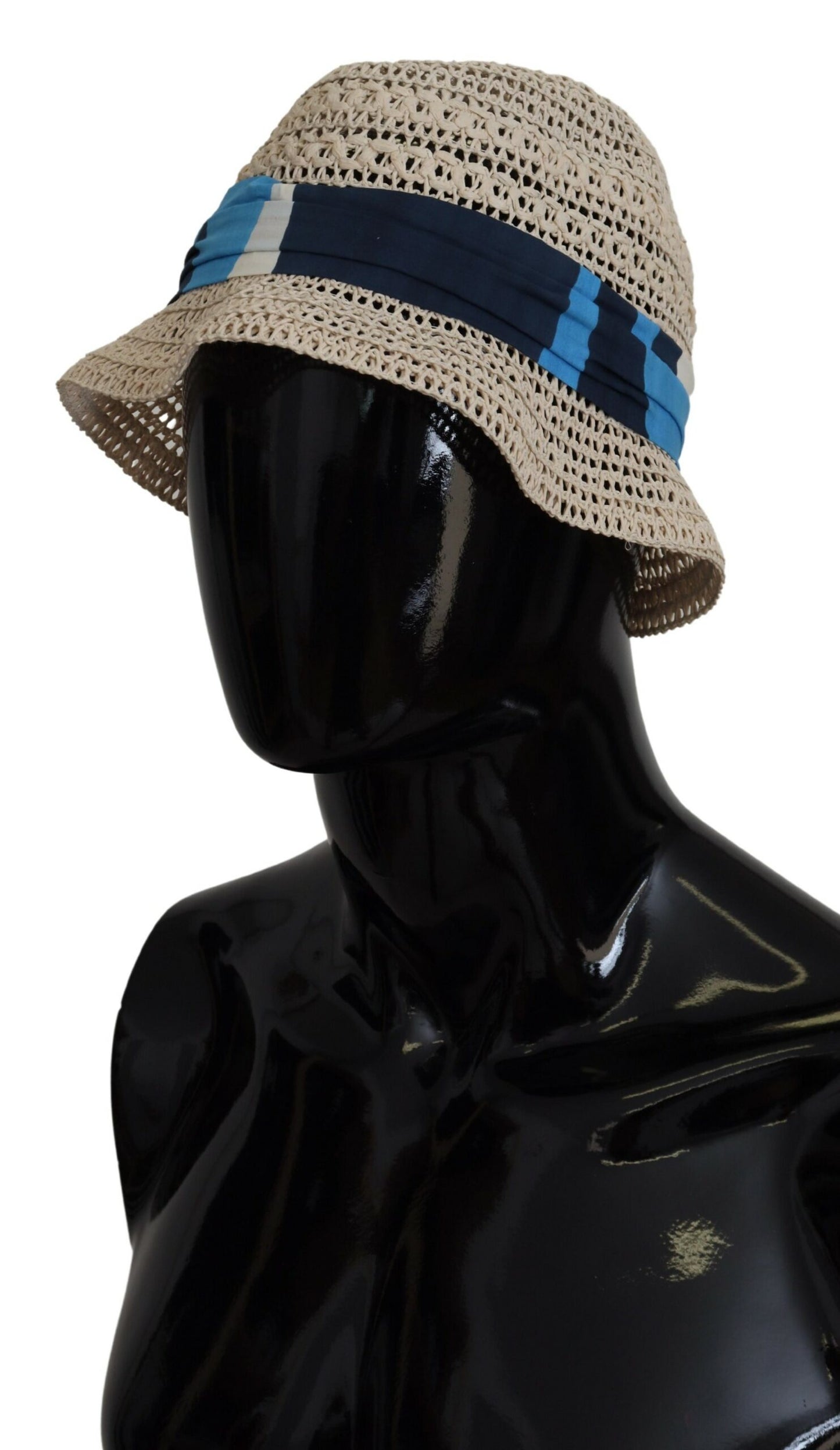 Dolce & Gabbana Elegant Beige Bucket Hat with Blue Bow Accent