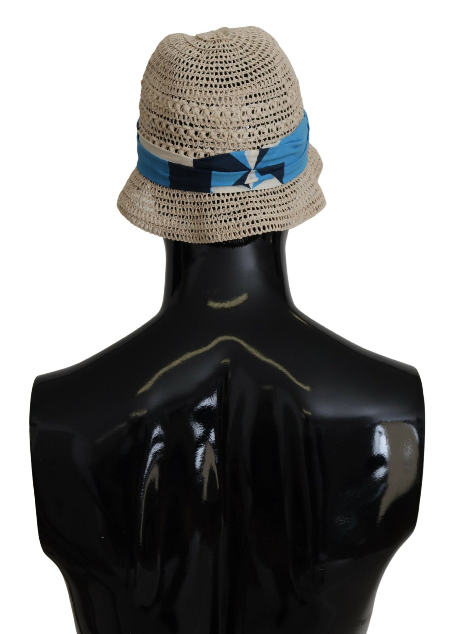 Dolce & Gabbana Elegant Beige Bucket Hat with Blue Bow Accent