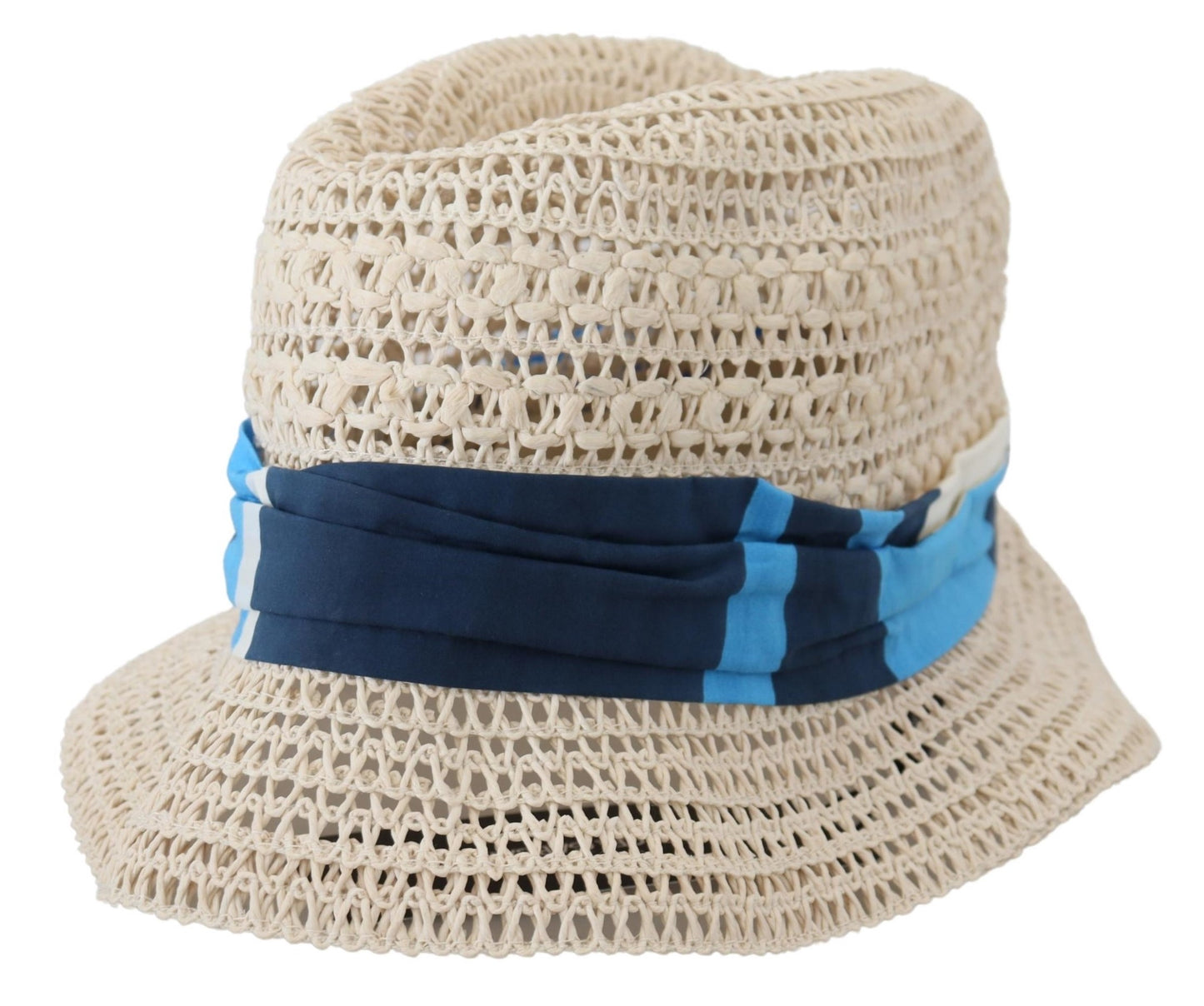 Dolce & Gabbana Elegant Beige Bucket Hat with Blue Bow Accent