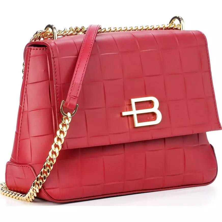 Baldinini Trend Elegant Red Calfskin Shoulder Bag with Chain Strap