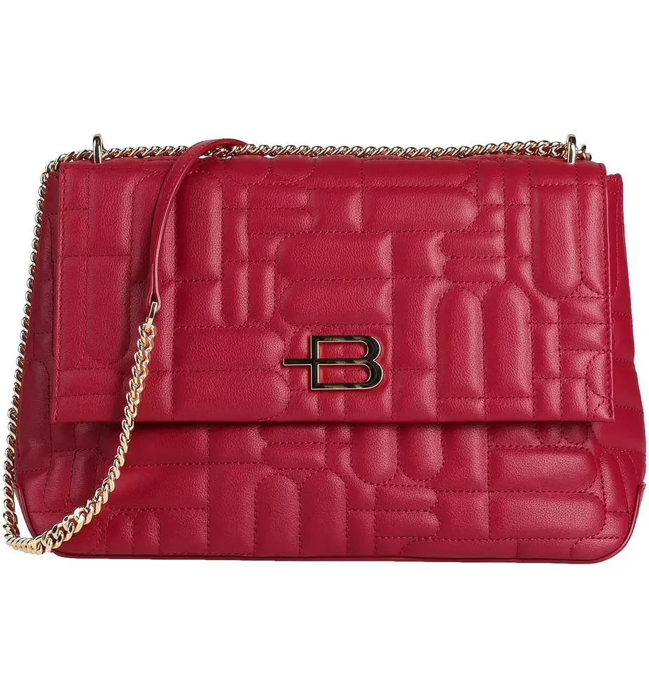 Baldinini Trend Elegant Red Calfskin Shoulder Bag with Logo Motif