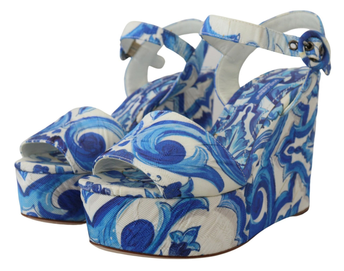 Dolce & Gabbana Majolica Print Cotton Wedge Sandals