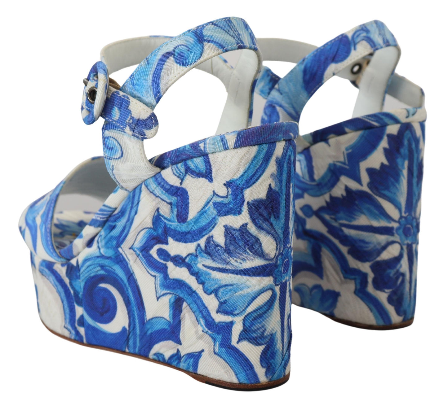 Dolce & Gabbana Majolica Print Cotton Wedge Sandals