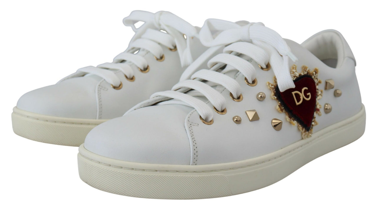 Dolce & Gabbana Studded Heart Leather Sneakers White