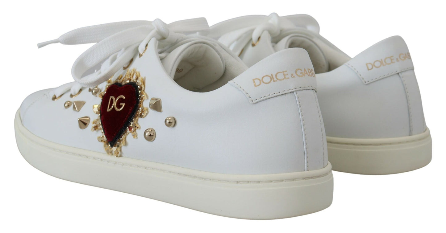 Dolce & Gabbana Studded Heart Leather Sneakers White