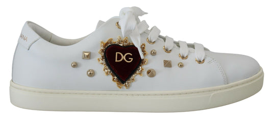 Dolce & Gabbana Studded Heart Leather Sneakers White