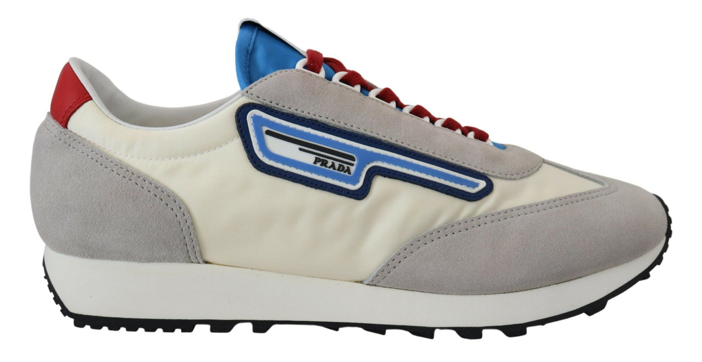 Prada Elegant Low-Top Suede & Textile Sneakers