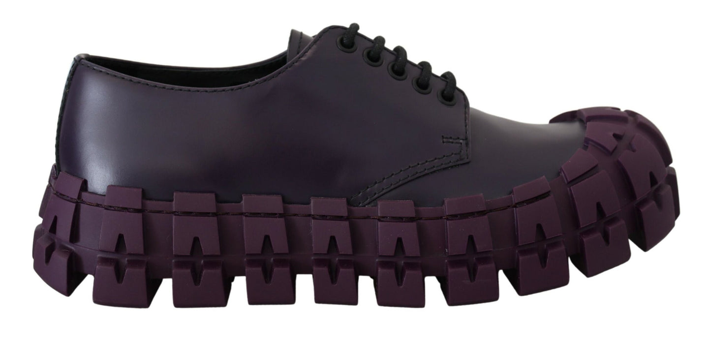 Prada Elegant Purple Leather Lace-Up Sneakers