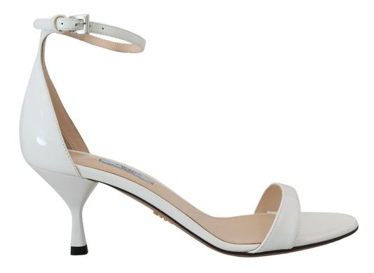 Prada Elegant White Leather Ankle Strap Heels