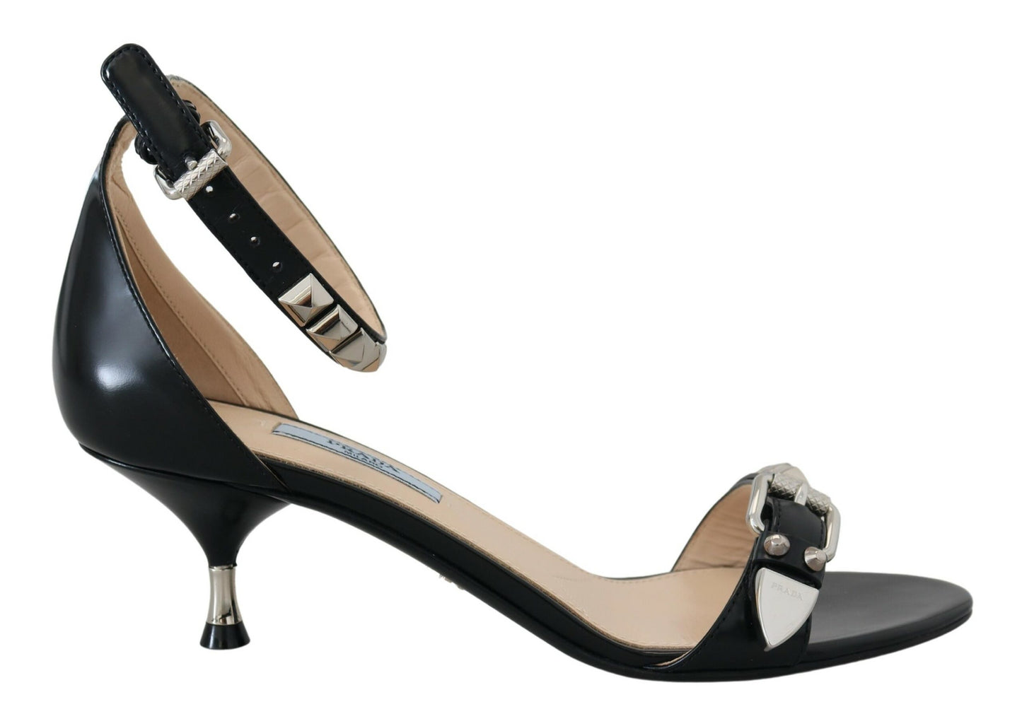 Prada Elegant Black Leather Heels Sandals