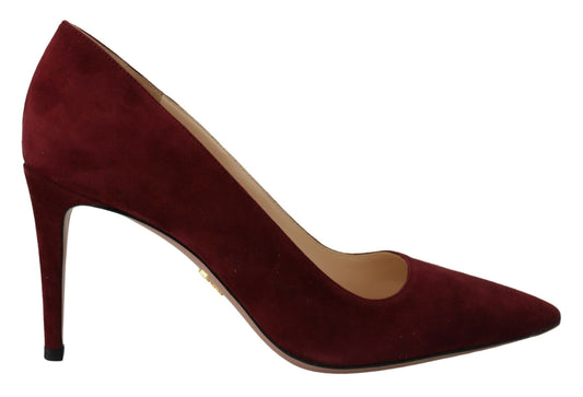 Prada Elegant Dark Red Suede Heels Pumps