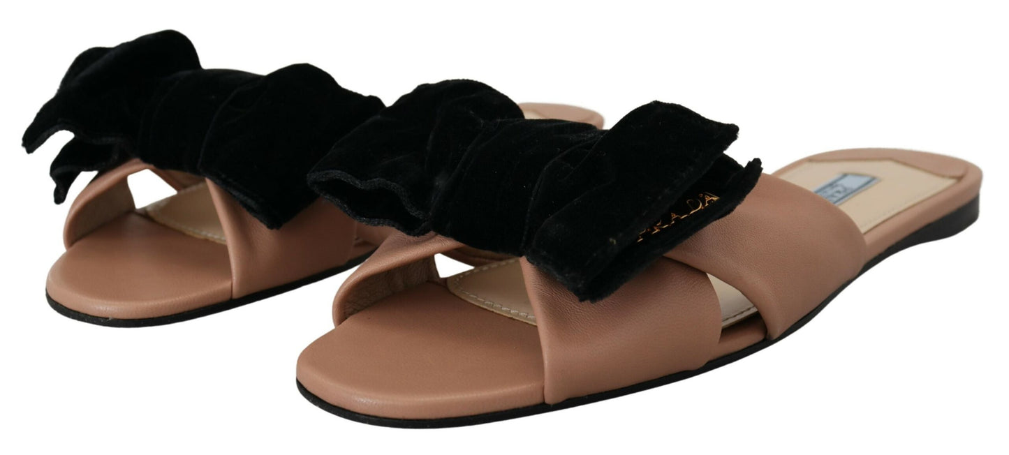 Prada Elegant Two-Tone Leather Flat Sandals