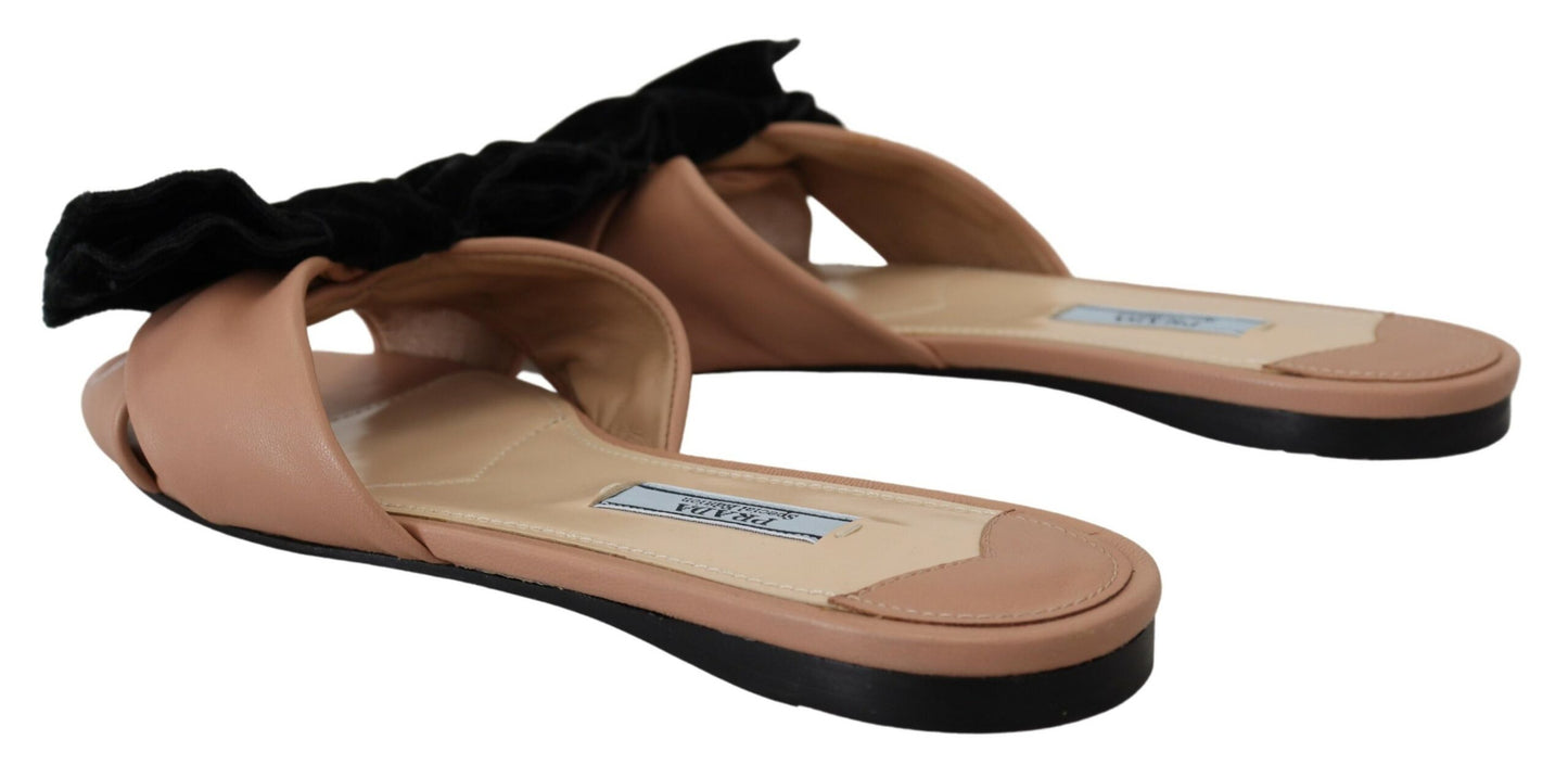 Prada Elegant Two-Tone Leather Flat Sandals