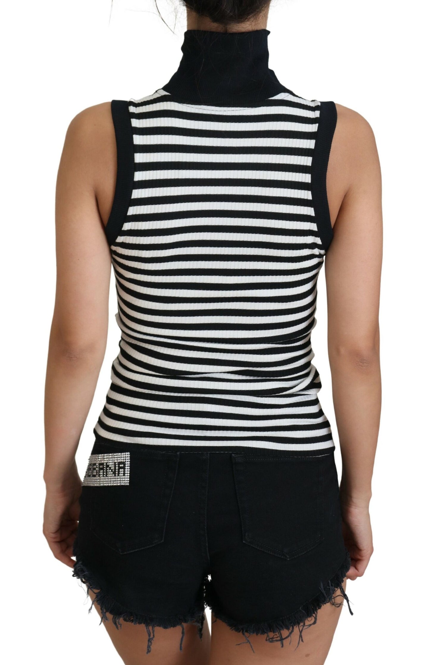 Dolce & Gabbana Elegant Striped Sleeveless Turtleneck Top