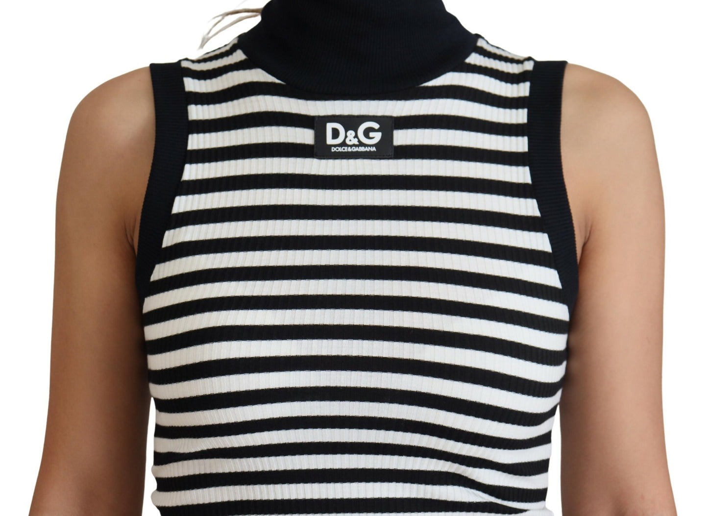 Dolce & Gabbana Elegant Striped Sleeveless Turtleneck Top