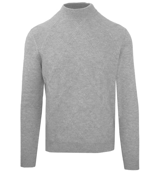 Malo Gray Wool Men Sweater with Diamond Stitching