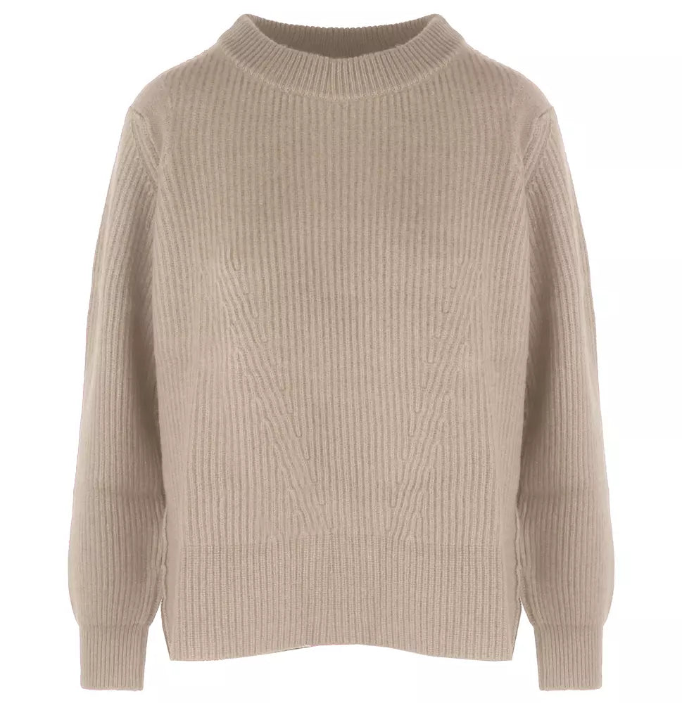 Malo Elegant Cashmere Crew Neck Sweater in Beige