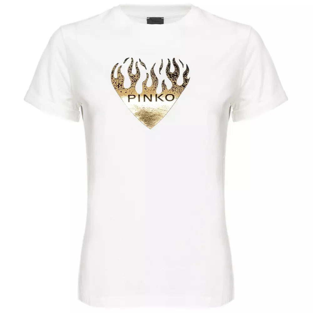 PINKO Chic White Cotton Tee with Signature Design