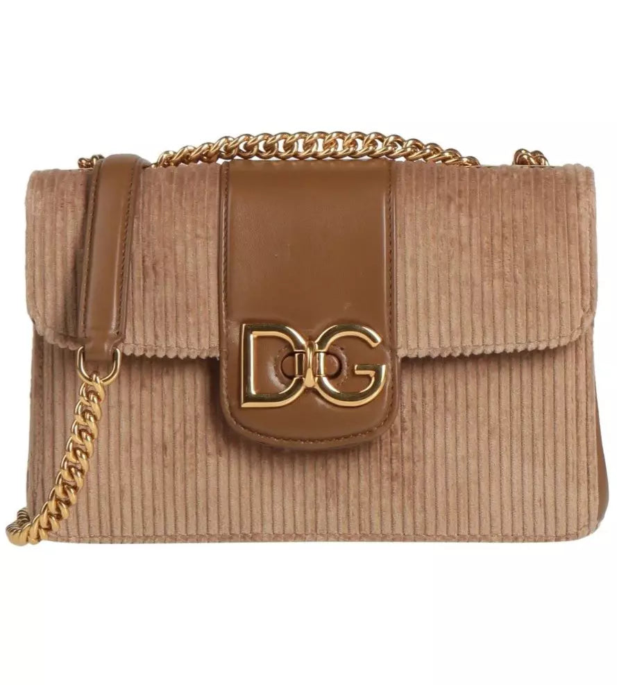 Dolce & Gabbana Elegant Calfskin Corduroy Shoulder Bag