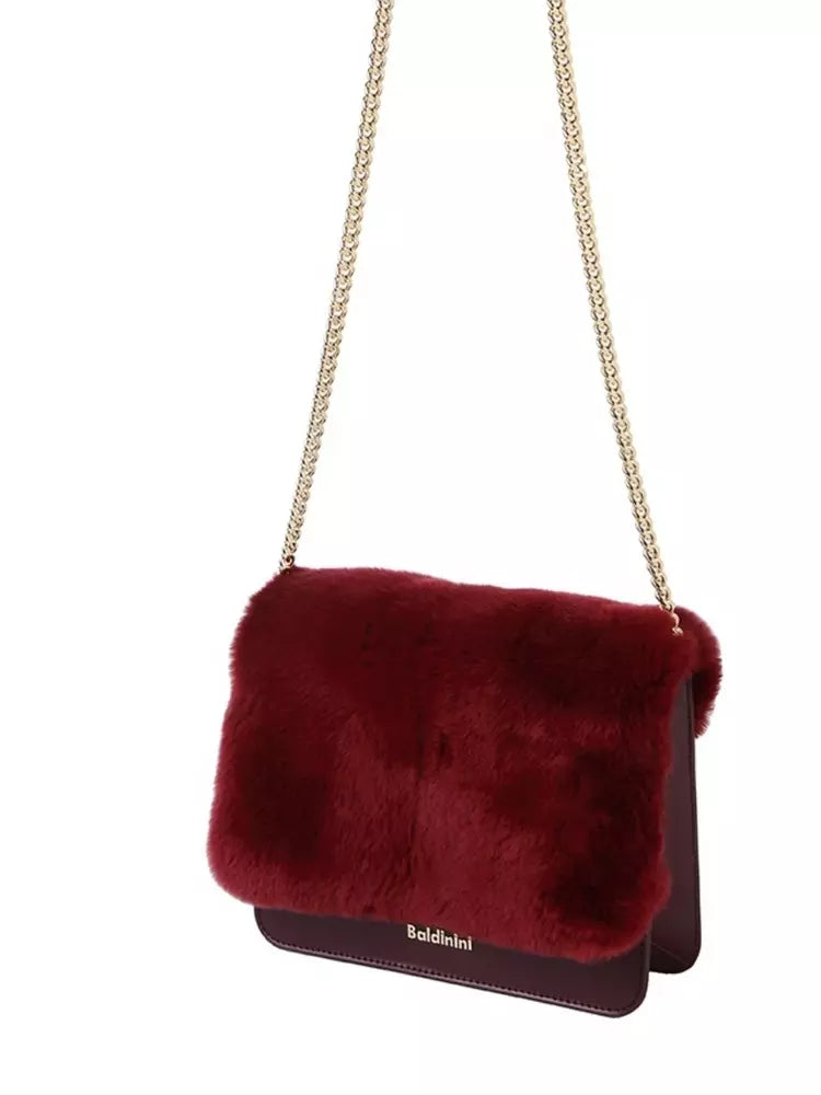 Baldinini Trend Chic Calfskin Crossbody with Eco-Fur & Chain Strap