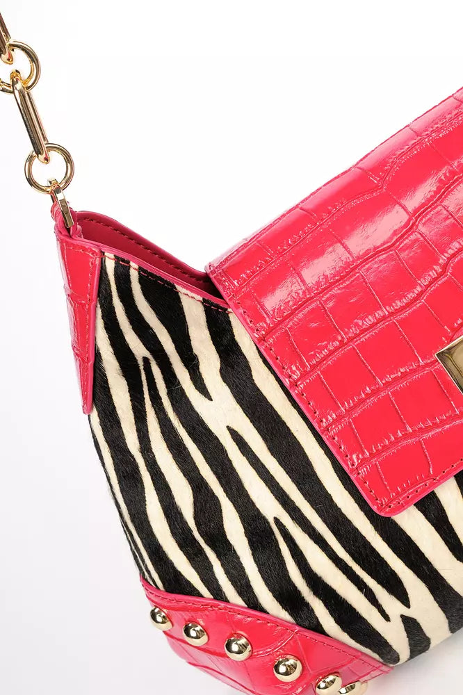 Baldinini Trend Exotic Print Calfskin Shoulder Bag with Chain Strap