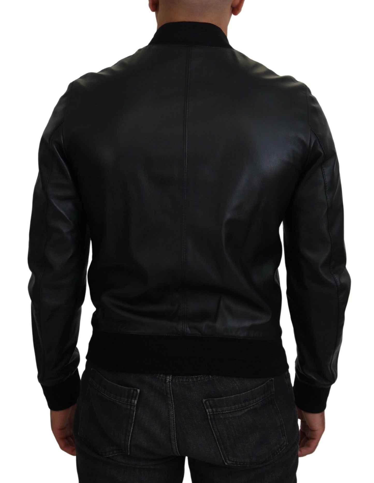 Dolce & Gabbana Elegant Black Leather Bomber Jacket