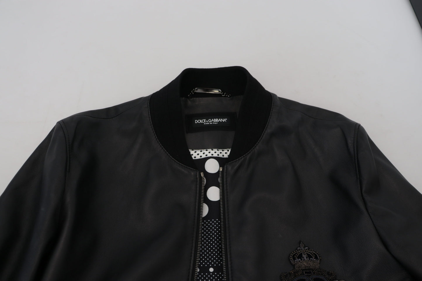 Dolce & Gabbana Elegant Black Leather Bomber Jacket