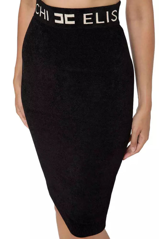 Elisabetta Franchi Chenille High-Waisted Pencil Skirt with Logo Band