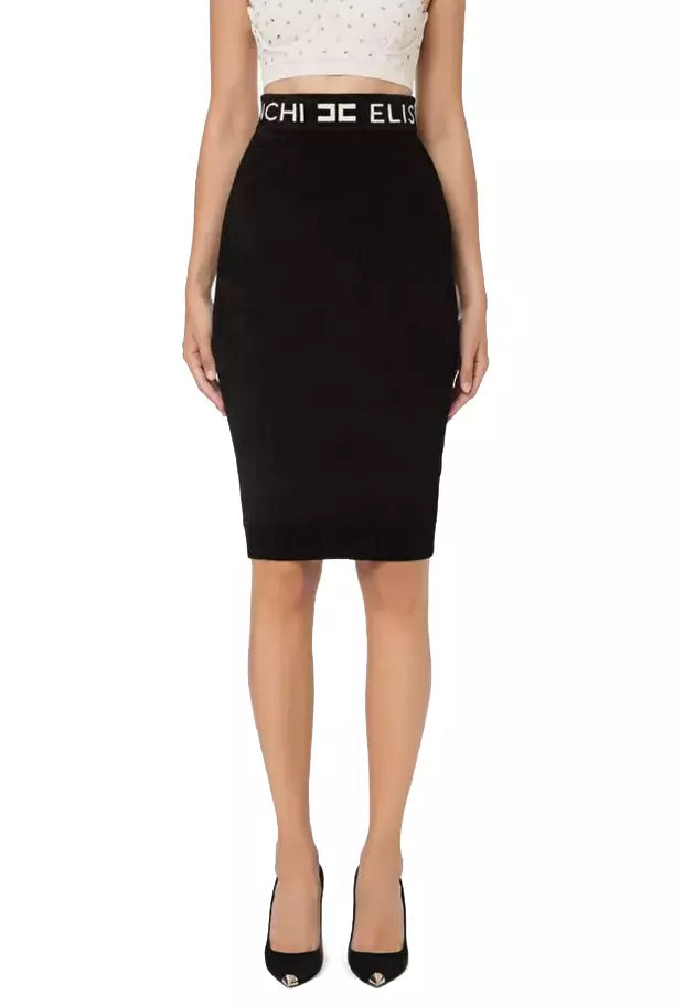 Elisabetta Franchi Chenille High-Waisted Pencil Skirt with Logo Band