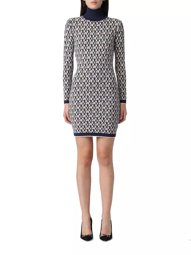 Elisabetta Franchi Sleek Turtleneck Logo Motif Dress