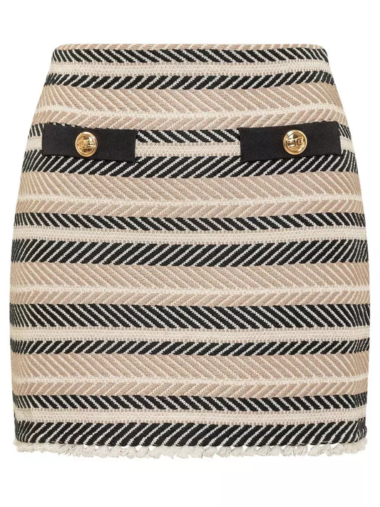 Elisabetta Franchi Chic Herringbone Miniskirt with Tufted Hem